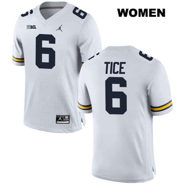 Women's NCAA Michigan Wolverines Ryan Tice #6 White Jordan Brand Authentic Stitched Football College Jersey YL25U50YX